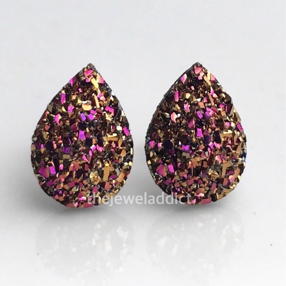 3 for 15🎀 magenta Copper Faux Druzy teardrop Stud - Picture 4 of 6